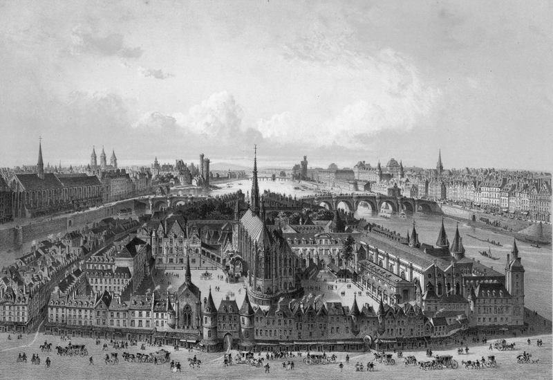 The Palais de Justice on the Ile de La Cite, situated in the middle of the Seine, Paris, 1650. Photo via Getty Images.